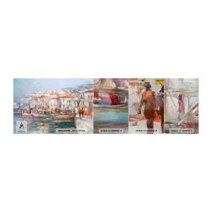 Échantillon de Papier Peint Premium Sand - Vacances pastelles - Ville portuaire, Architecture, Bateau de pêche - 100x30 cm
