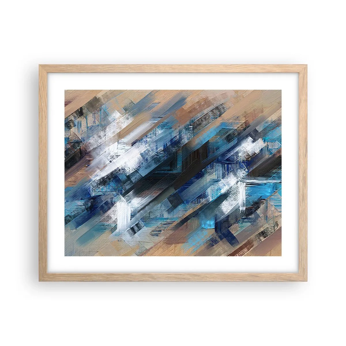 Affiche dans un chêne clair - Poster - Diagonale de bleus - 50x40 cm