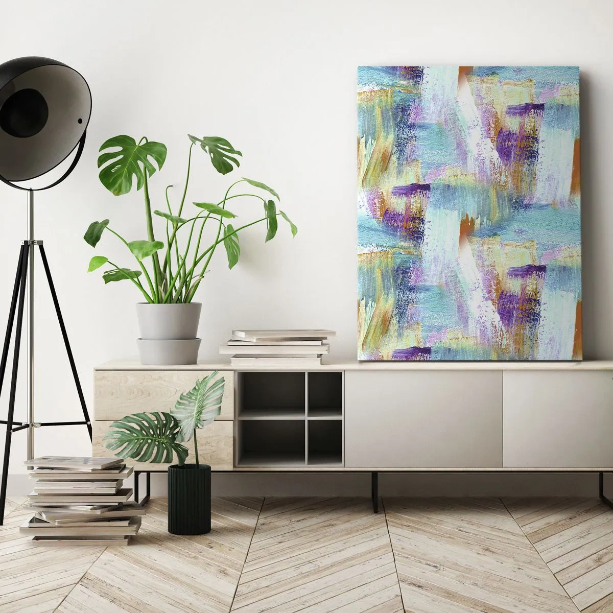 Impression sur toile - Image sur toile - Abstraction colorée avec des coups de pinceau dynamiques - 70x100cm - Labyrinthe reluisant - Décoration murale moderne pour le salon et la chambre ARTTOR