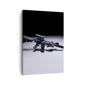 Impression sur toile - Image sur toile - Un fusil moderne en noir sur fond sombre - 50x70cm - Chevalier ténébreux - Décoration murale moderne pour le salon et la chambre ARTTOR