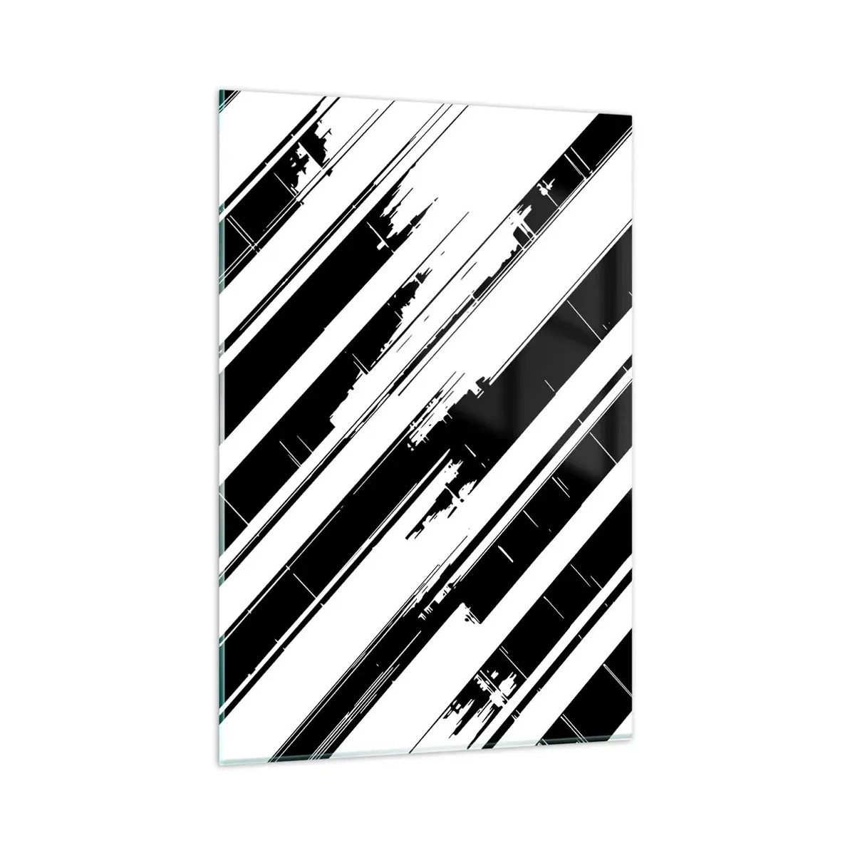 Impression sur verre - Image sur verre - Lignes noires et blanches et motifs géométriques dans un style moderne - 80x120cm - Une composition intense et dynamique - Décoration murale moderne pour le salon et la chambre ARTTOR