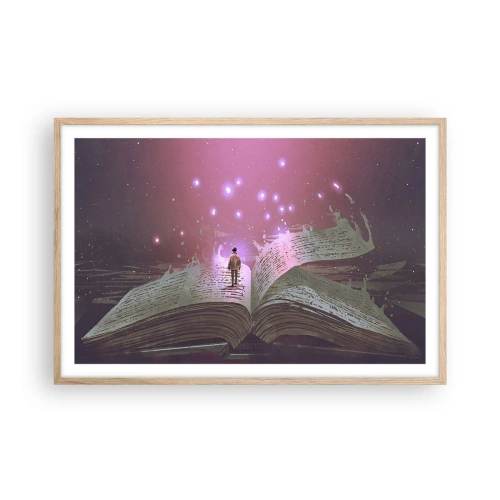 Affiche dans un chêne clair - Poster - Invitation à un autre monde - lisez ! - 91x61 cm