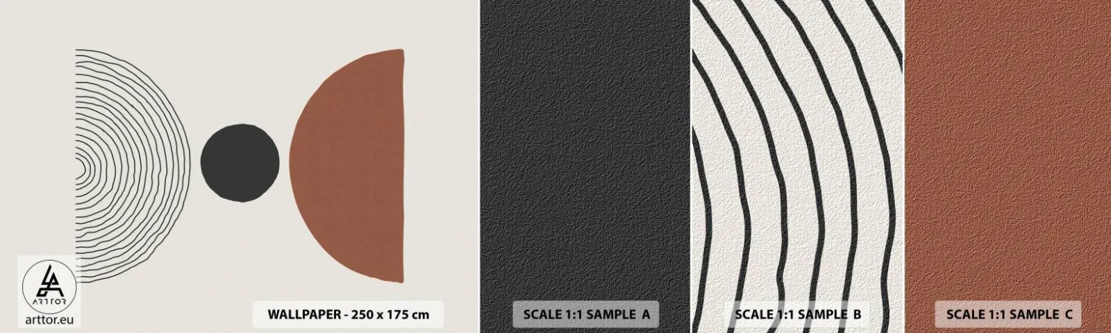 Échantillon de Papier Peint Autocollant Deluxe Sticker - Au centre de l'attention - Abstraction, Morceau, Demi-cercles - 100x30 cm