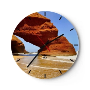 Horloge murale - Pendule murale - Une plage avec des rochers rouges en forme d'arche et un ciel bleu - 30x30cm - L'eau et le vent depuis des milliers d'années - Décoration murale moderne pour le salon, la cuisine et la chambre ARTTOR