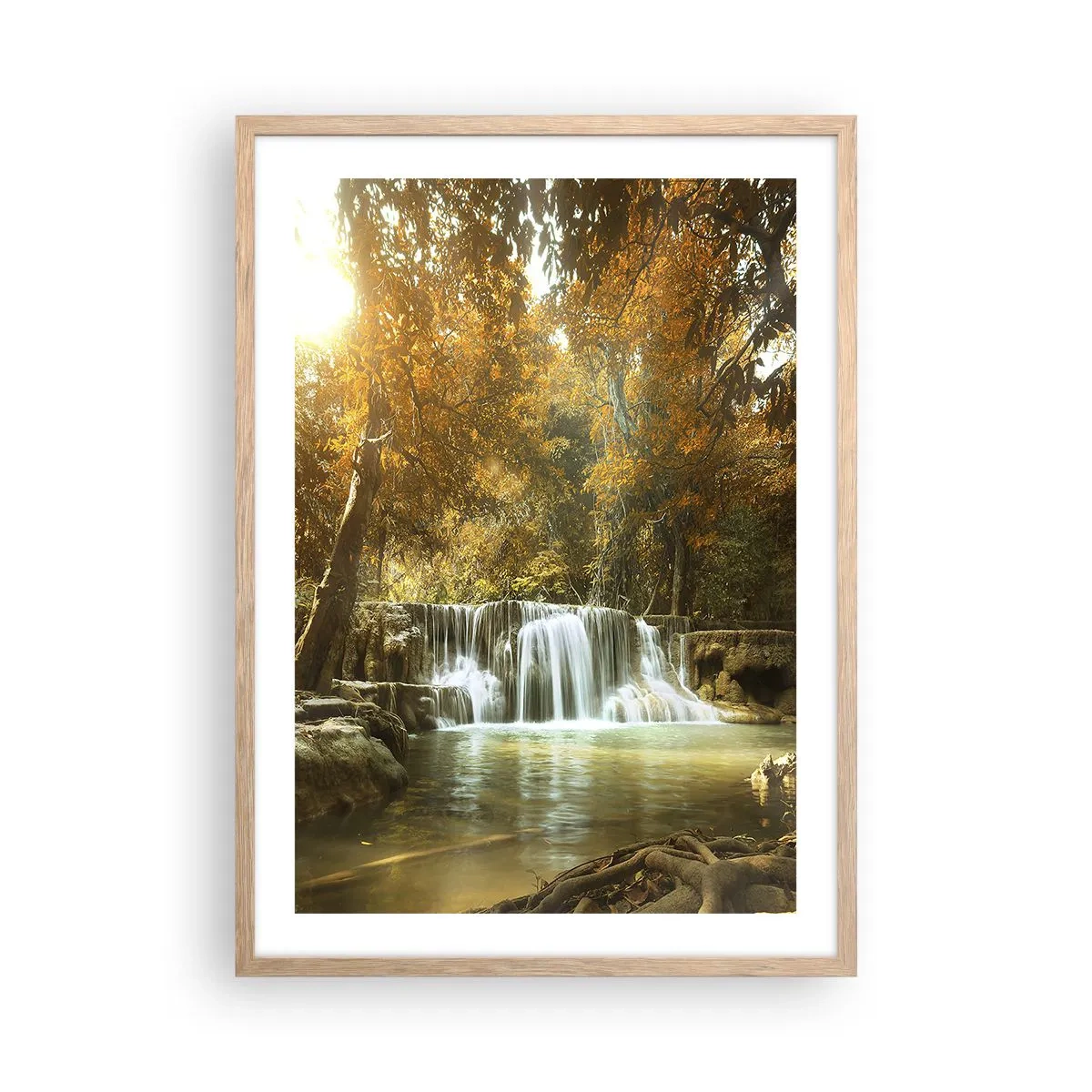 Affiche dans un chêne clair - Poster - Cascade du parc - 50x70 cm