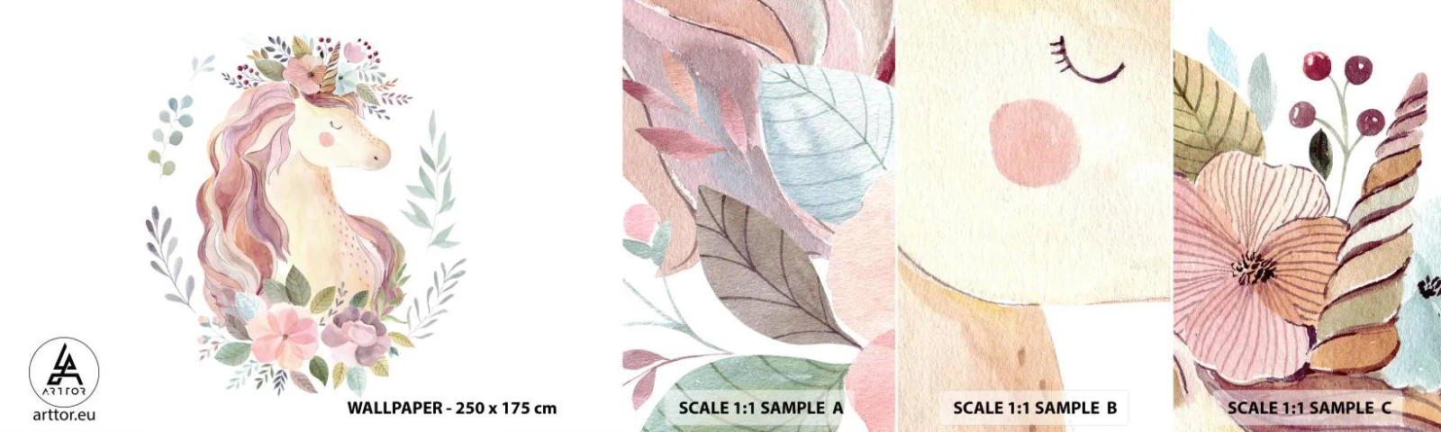 Échantillon De Papier Peint Standard Eco - Invitation au monde des contes de fées - Licorne, Fille, Pour les enfants - 100x30 cm