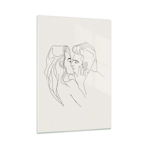 Impression sur verre - Image sur verre - Un baiser sensuel d'un couple dans la ligne de contour - 50x70cm - Enlacé de sentiment - Décoration murale moderne pour le salon et la chambre ARTTOR