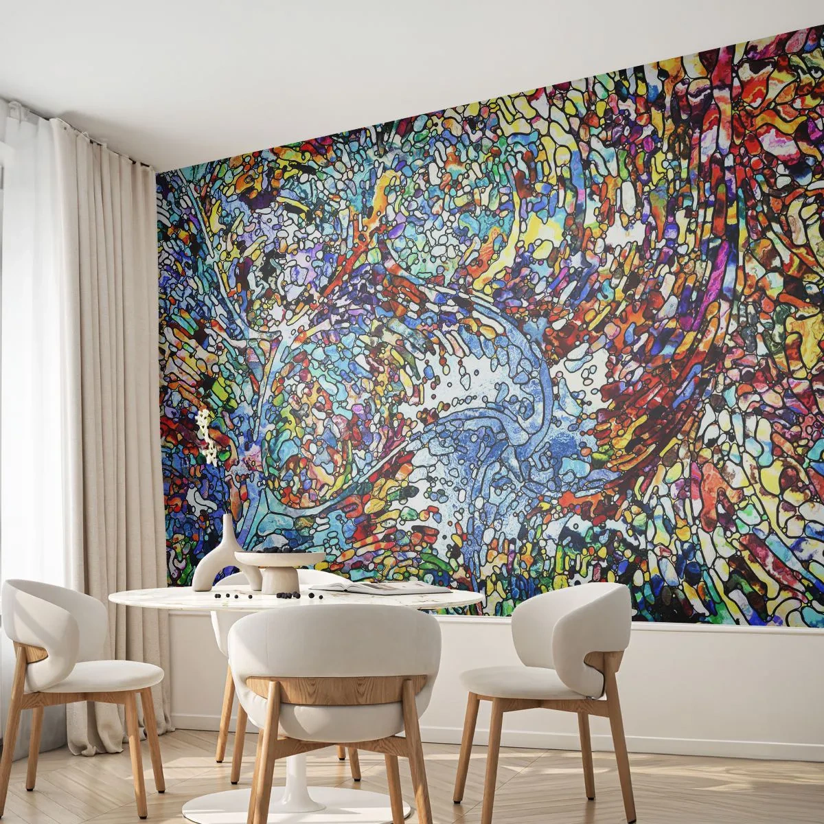 Papier Peint Photo Standard Eco - Abstraction colorée avec des motifs dynamiques - 100x70cm - Goutte de vitrail - Décoration murale moderne pour le salon et la chambre ARTTOR