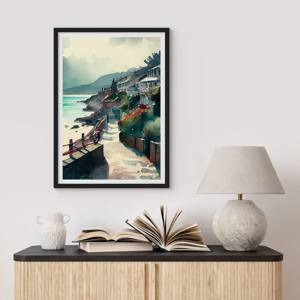 Affiche dans un cadre noir - Poster - Ville méditerranéenne - 30x40 cm