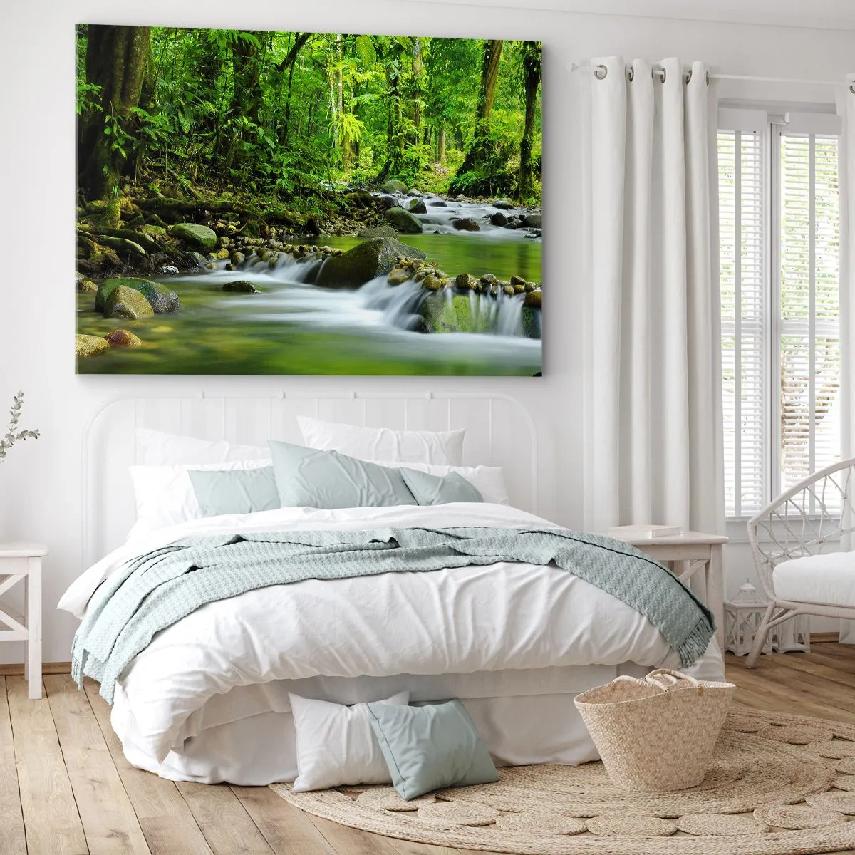 Impression sur toile - Image sur toile - Un ruisseau dans une forêt tropicale luxuriante - 120x80cm - Nager dans un océan de verdure - Décoration murale moderne pour le salon et la chambre ARTTOR