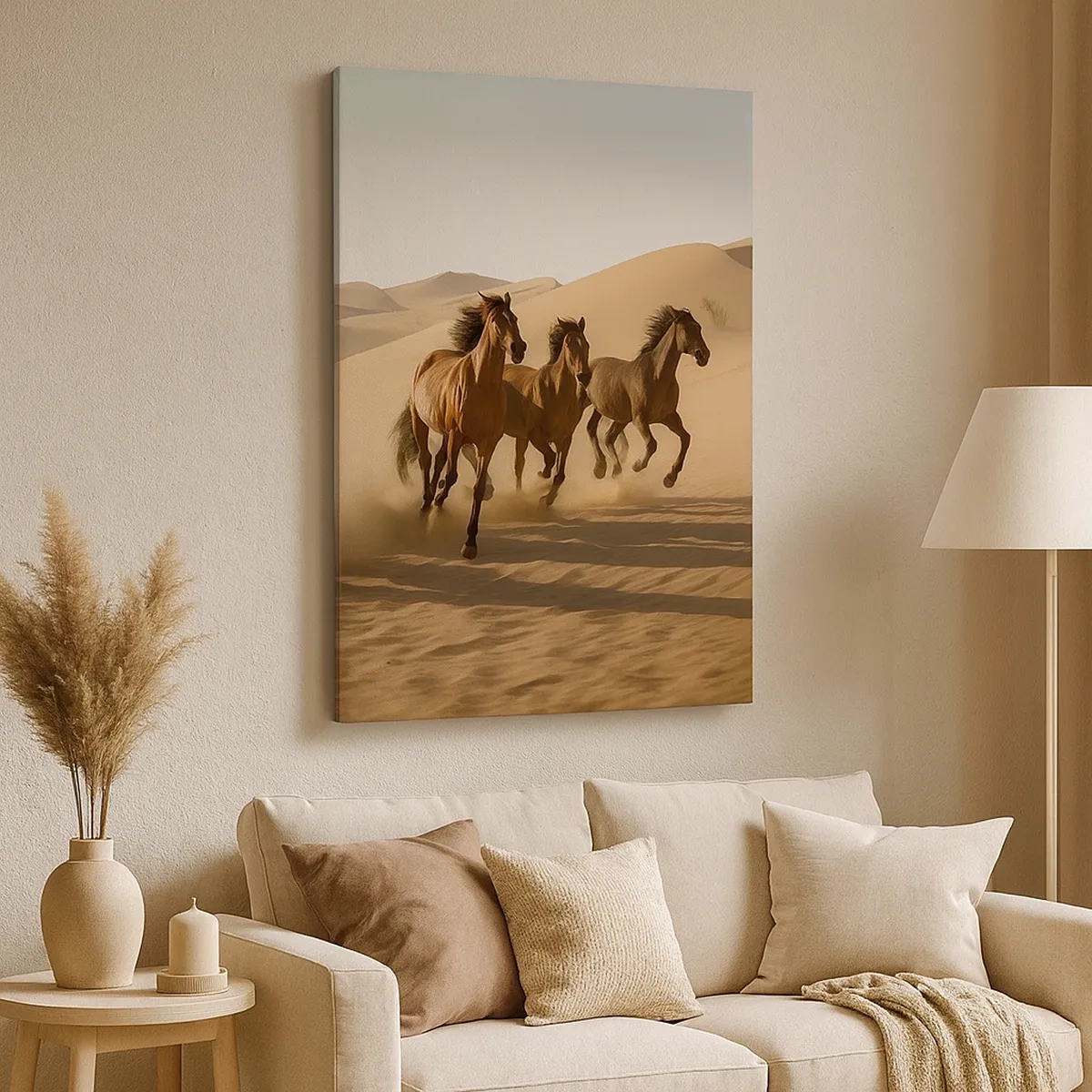 Impression sur toile - Image sur toile - Chevaux au galop sur fond de désert - 50x70cm - Libre comme le vent - Décoration murale moderne pour le salon et la chambre ARTTOR