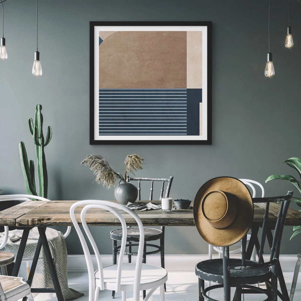 Affiche dans un cadre noir - Poster - Composition simple et en rondeur - 40x40 cm