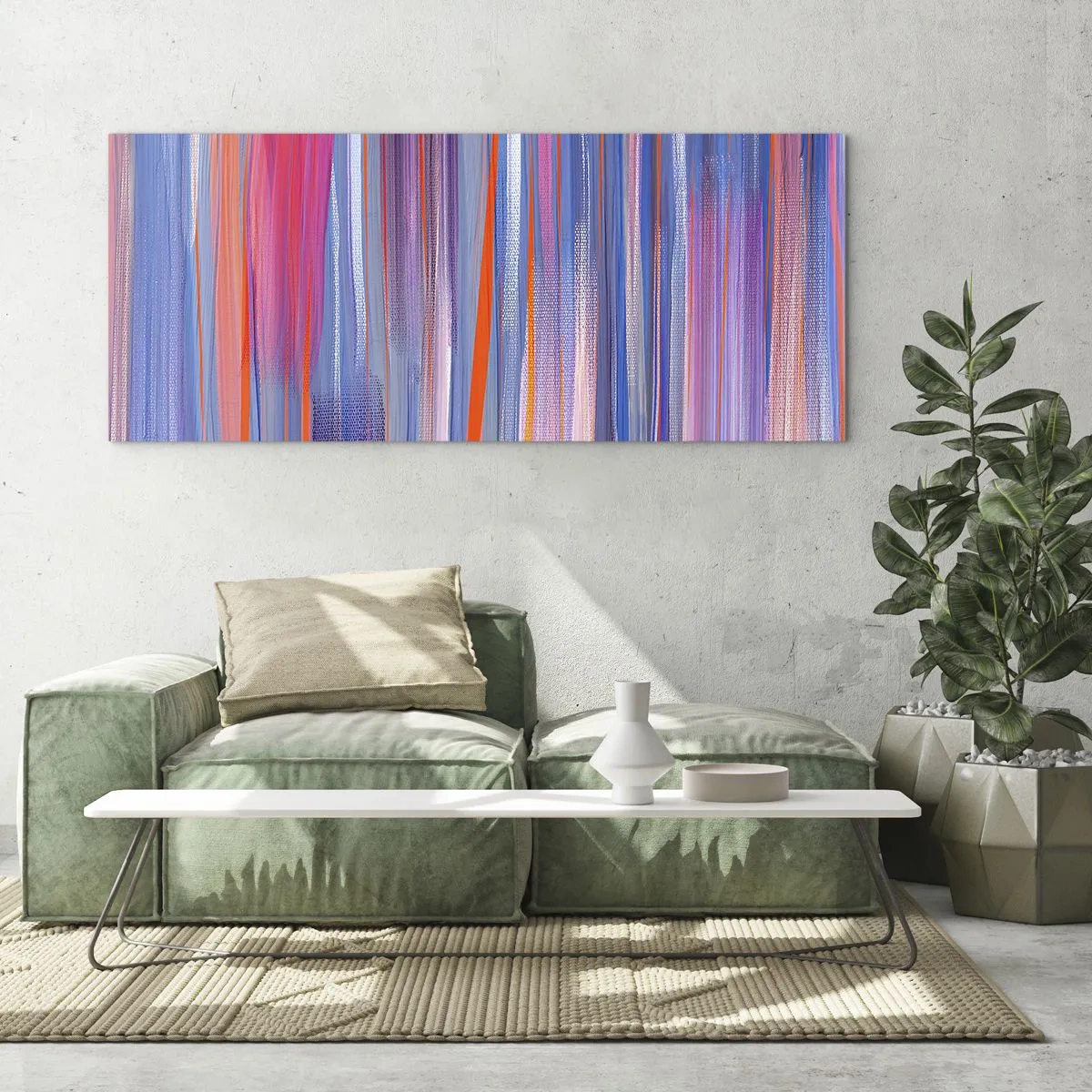 Impression sur verre - Image sur verre - Lignes verticales abstraites dans des tons de bleu et de rose - 140x50cm - Ascension - Décoration murale moderne pour le salon et la chambre ARTTOR