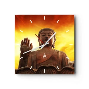 Horloge murale - Pendule murale - Une statue de Bouddha contre un ciel de coucher de soleil doré - 30x30cm - La paix du monde - Décoration murale moderne pour le salon et la chambre ARTTOR
