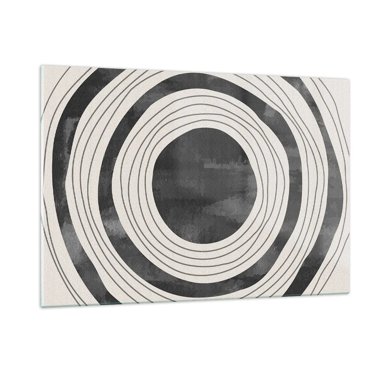 Impression sur verre - Image sur verre - Cercles concentriques noirs et blancs aux contours irréguliers - 120x80cm - Droit au but - Décoration murale moderne pour le salon et la chambre ARTTOR