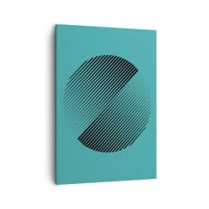Impression sur toile - Image sur toile - Un cercle minimaliste avec des lignes sur un fond turquoise. - 50x70cm - Cercle – une variation géométrique - Décoration murale moderne pour le salon et la chambre ARTTOR