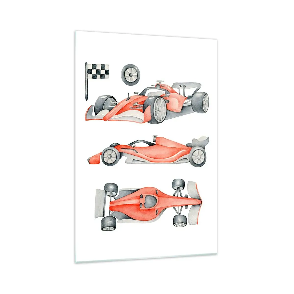 Impression sur verre - Image sur verre - Une voiture de course rouge avec un drapeau à damier - 70x100cm - poursuis ton rêve - Décoration murale moderne pour le salon et la chambre ARTTOR