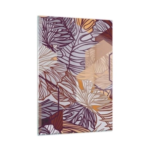 Impression sur verre - Image sur verre - Feuilles graphiques sur fond de formes géométriques - 50x70cm - Relation impossible entre la géométrie et la nature - Décoration murale moderne pour le salon et la chambre ARTTOR