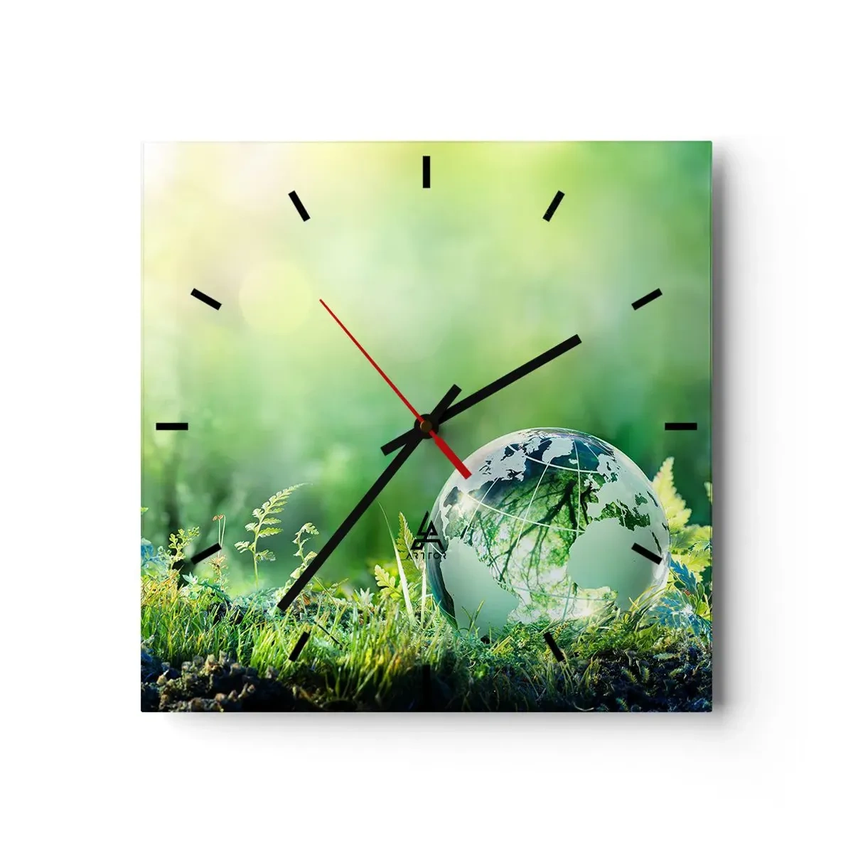 Horloge murale - Pendule murale - Un globe de cristal parmi la verdure de la nature - 30x30cm - La planette verte - Décoration murale moderne pour le salon et la chambre ARTTOR