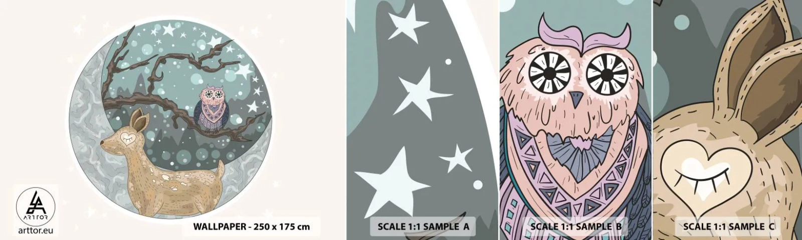 Échantillon De Papier Peint Standard Eco - Une nuit de conte de fées en forêt  - Pour les enfants, Graphique, Étoiles - 100x30 cm