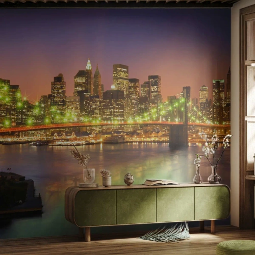 Papier peint sur mesure Standard Eco - Ici la lumière ne s'éteint jamais - Ville, New York, le pont de Brooklyn