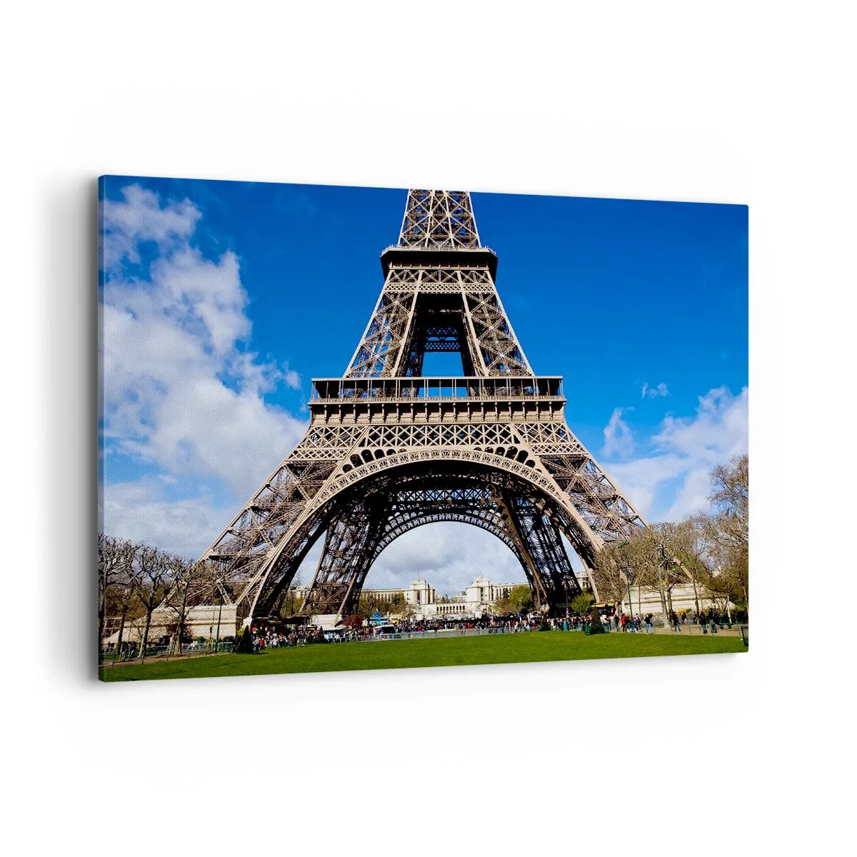 Impression sur toile - Image sur toile - La Tour Eiffel sur fond de ciel bleu et de parc verdoyant - 100x70cm - Tout Paris à ses pieds - Décoration murale moderne pour le salon et la chambre ARTTOR