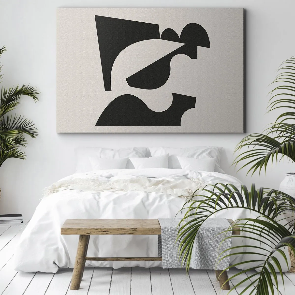 Impression sur toile - Image sur toile - Composition géométrique abstraite en noir et blanc - 100x70cm - À monter soi-même - Décoration murale moderne pour le salon et la chambre ARTTOR