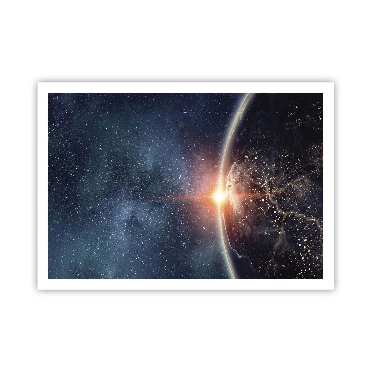 Affiche - Poster - La Terre vue de l'espace avec le soleil levant - 100x70cm - Dans une nouvelle perspective - Décoration murale moderne pour le salon et la chambre ARTTOR