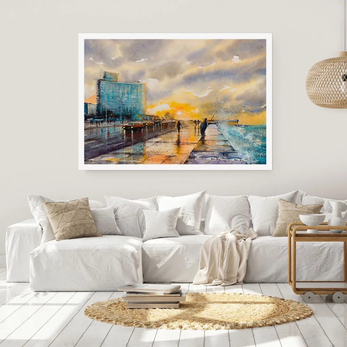 Affiche - Poster - Une vue pittoresque de la promenade en bord de mer au coucher du soleil - 100x70cm - La vie sur le rivage - Décoration murale moderne pour le salon et la chambre ARTTOR