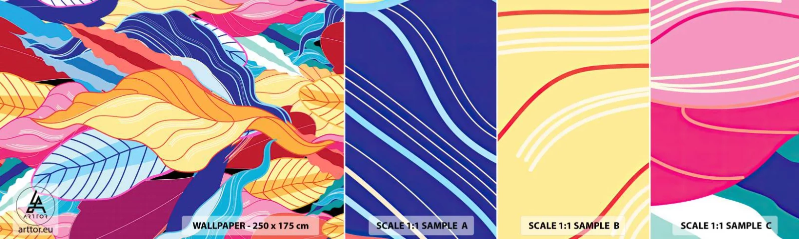 Échantillon De Papier Peint Standard Eco - Un désordre coloré - Abstraction, Feuilles colorées, Morceau - 100x30 cm