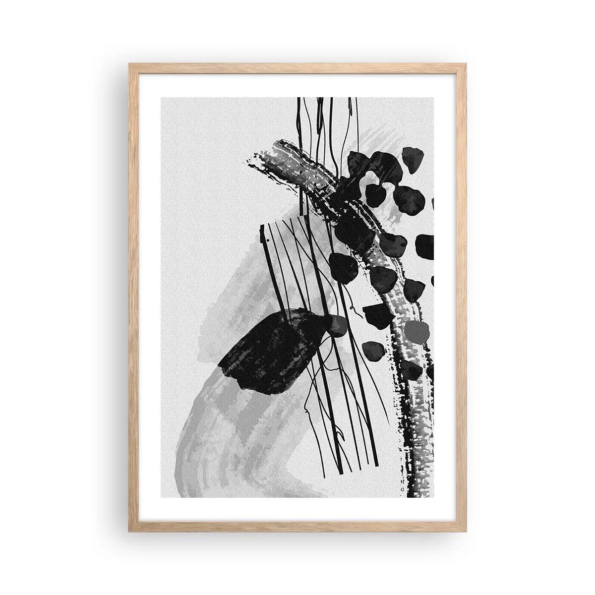 Affiche dans un chêne clair - Poster - Abstraction organique noir et blanc - 50x70 cm