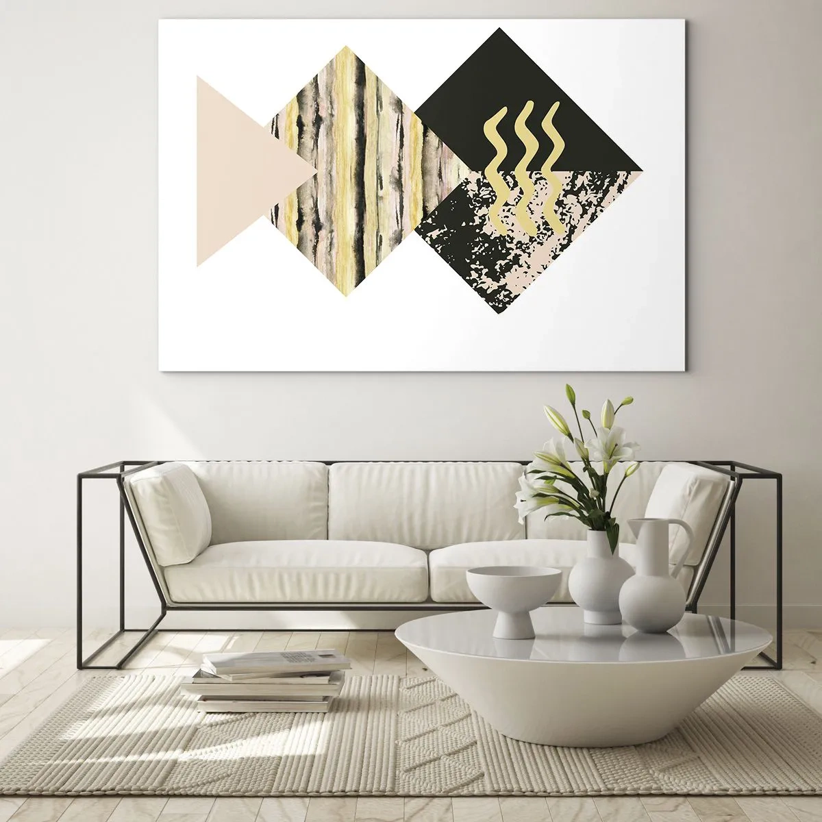 Impression sur verre - Image sur verre - Composition géométrique abstraite avec des triangles et des textures - 70x50cm - Pas si simple - Décoration murale moderne pour le salon et la chambre ARTTOR