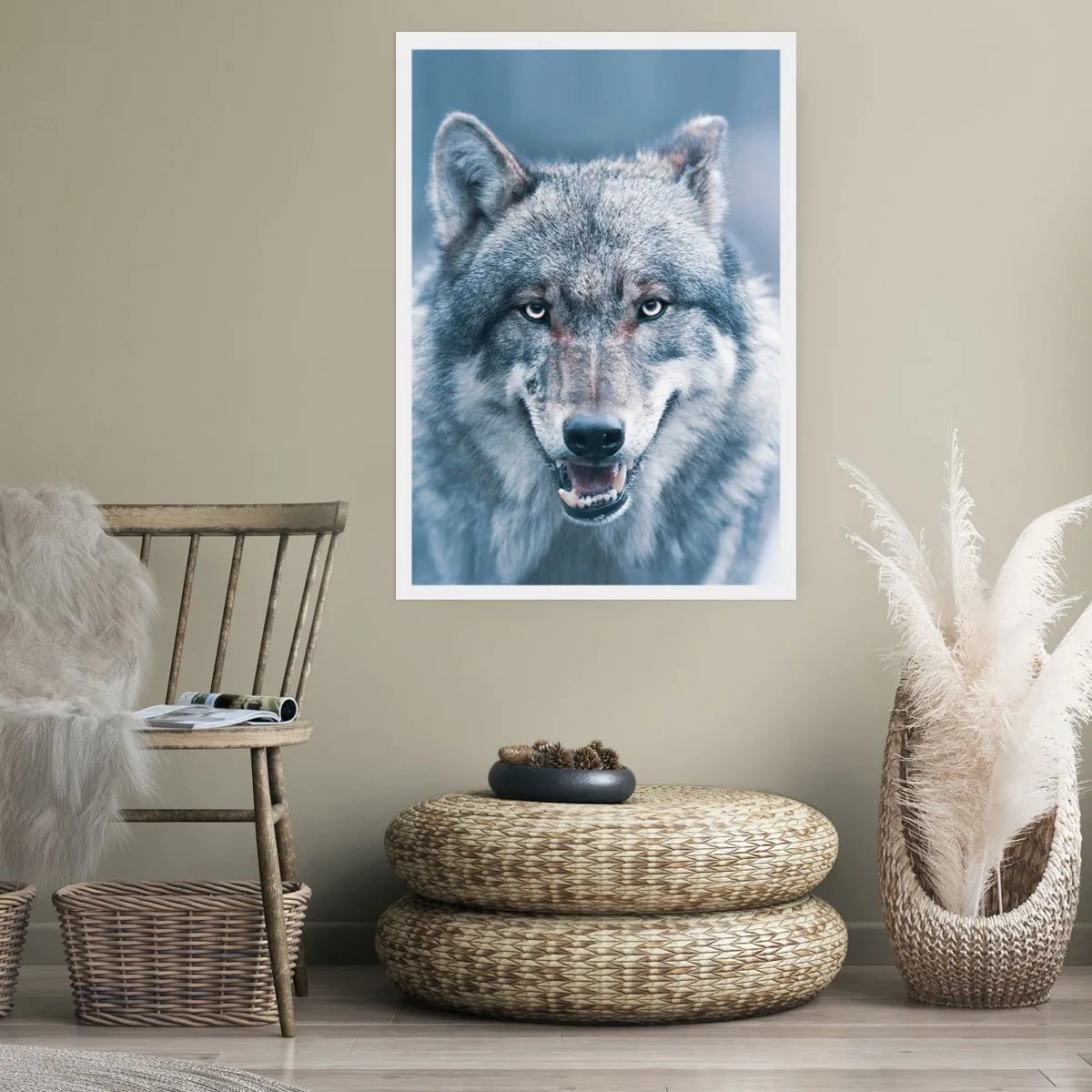 Affiche - Poster - Portrait d'un loup dans un paysage hivernal - 50x70cm - Relèverez-vous le défi ? - Décoration murale moderne pour le salon et la chambre ARTTOR