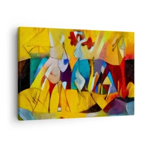 Impression sur toile - Image sur toile - Une abstraction colorée représentant des figures sous une forme géométrique - 70x50cm - Soleil - vie - joie - Décoration murale moderne pour le salon et la chambre ARTTOR