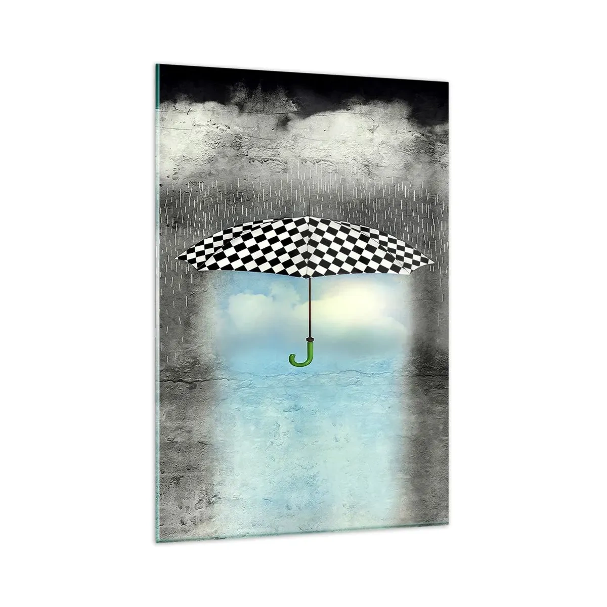 Impression sur verre - Image sur verre - Un parapluie à carreaux sur un paysage pluvieux - 80x120cm - Et pourtant c'est possible - Décoration murale moderne pour le salon et la chambre ARTTOR