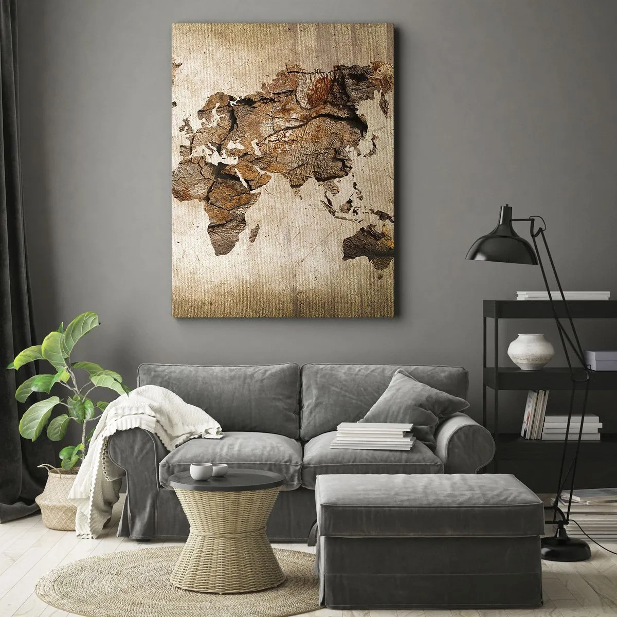 Impression sur toile - Image sur toile - Une carte du monde dans un style rustique en bois - 50x70cm - Découverte du monde - Décoration murale moderne pour le salon et la chambre ARTTOR