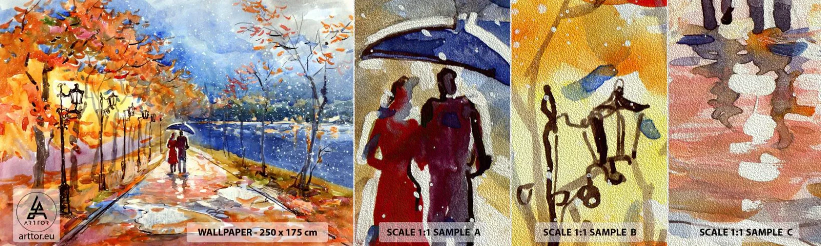 Échantillon de Papier Peint Premium Sand - Ensemble jusqu'au bout du temps - Paysage, l'avenue du Parc, Des arbres - 100x30 cm