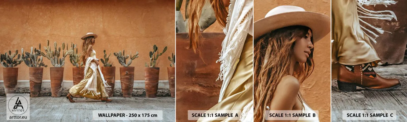 Échantillon De Papier Peint Standard Eco - Style hippie - Bohème, Femme, Cactus - 100x30 cm