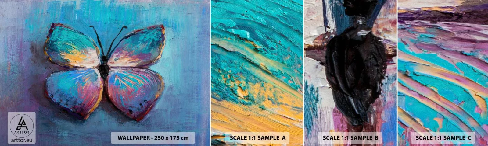 Échantillon de Papier Peint Autocollant Deluxe Sticker - Dans toute sa splendeur - Papillon, Morceau, Peinture - 100x30 cm