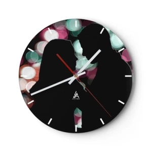 Horloge murale - Pendule murale - Silhouettes d'un couple sur fond de lumières bokeh colorées - 30x30cm - Oui! - Décoration murale moderne pour le salon, la cuisine et la chambre ARTTOR