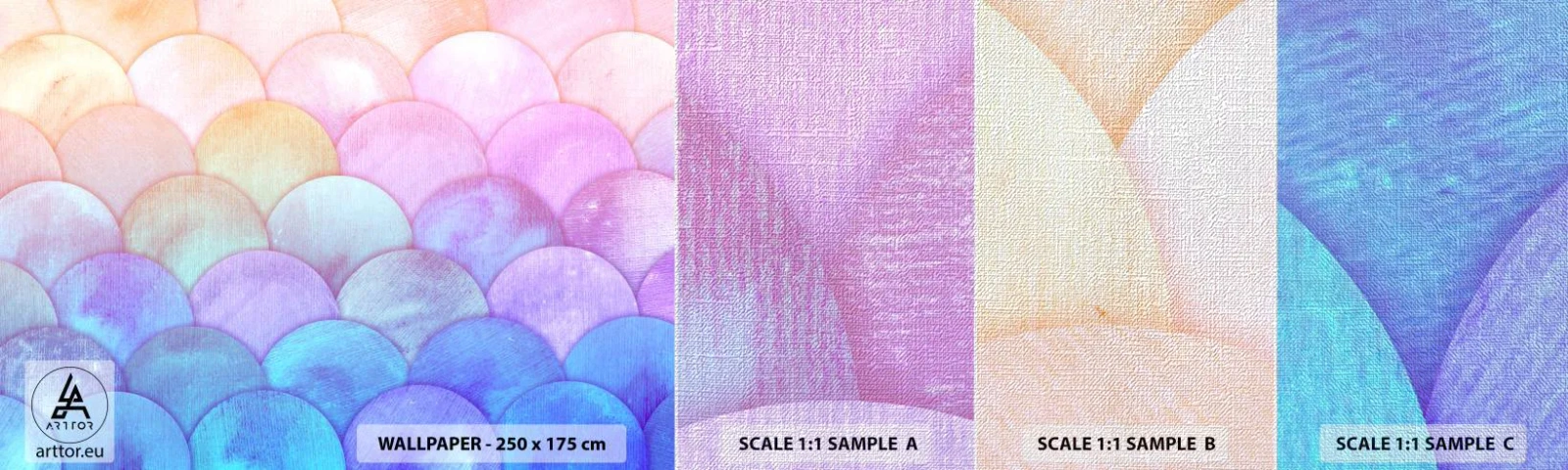 Échantillon de Papier Peint Premium Canvas - Écailles de perles - Pastel, Bulles, Balance - 100x30 cm