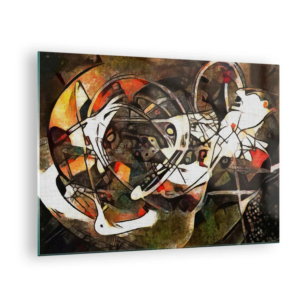 Impression sur verre - Image sur verre - Peinture abstraite avec des cercles et des lignes dynamiques - 70x50cm - Vous entendez le mouvement ? - Décoration murale moderne pour le salon et la chambre ARTTOR