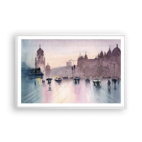 Affiche dans un cadre blanc - Poster - Dans une brume pluvieuse - 91x61 cm