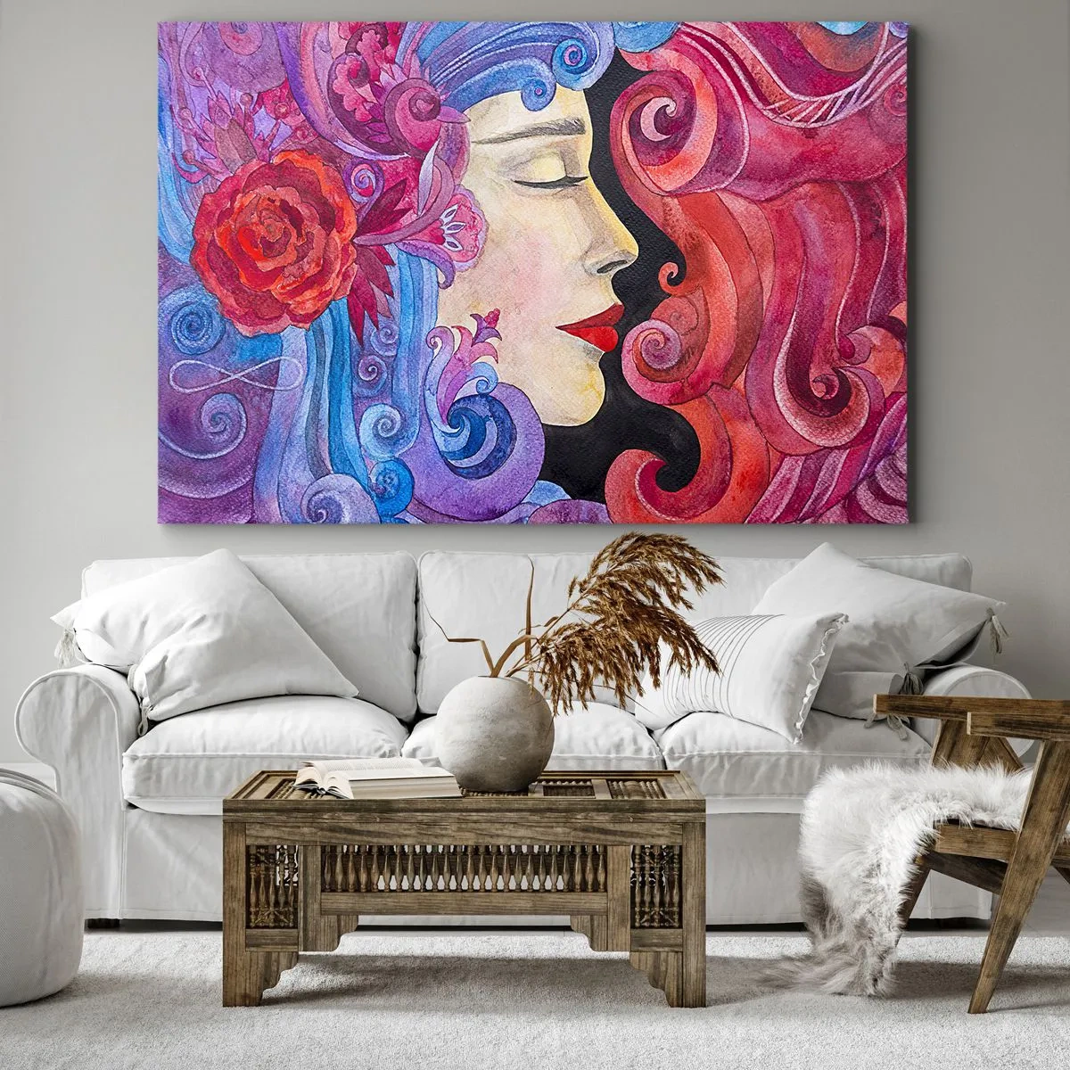 Impression sur toile - Image sur toile - Profil coloré d'une femme dans un style artistique - 70x50cm - L'Art Nouveau est toujours vivant - Décoration murale moderne pour le salon et la chambre ARTTOR