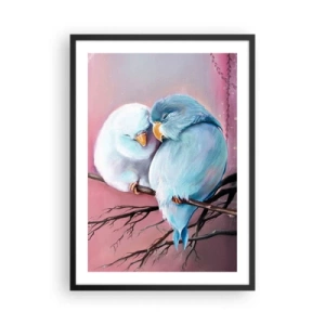 Affiche dans un cadre noir - Poster - Deux oiseaux assis sur une branche dans un cadre romantique - 50x70cm - Que dire de plus?... - Décoration murale moderne pour le salon et la chambre ARTTOR