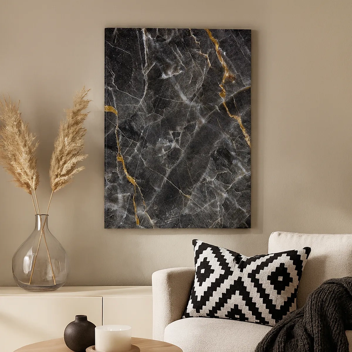 Impression sur toile - Image sur toile - Détails noirs et dorés de la surface en marbre - 50x70cm - La vie intérieure de la pierre - Décoration murale moderne pour le salon et la chambre ARTTOR