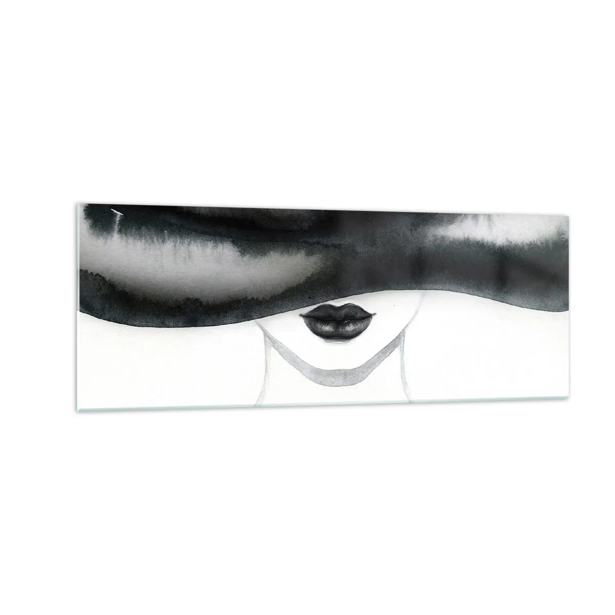 Impression sur verre - Image sur verre - Un portrait subtil d'une femme au visage couvert dans un style monochrome. - 140x50cm - Un mystère sensuel - Décoration murale moderne pour le salon et la chambre ARTTOR