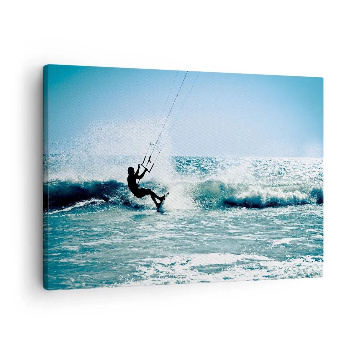 Impression sur toile - Image sur toile - Kitesurfeur sur une vague en plein soleil - 70x50cm - On se laisse emporter - Décoration murale moderne pour le salon et la chambre ARTTOR