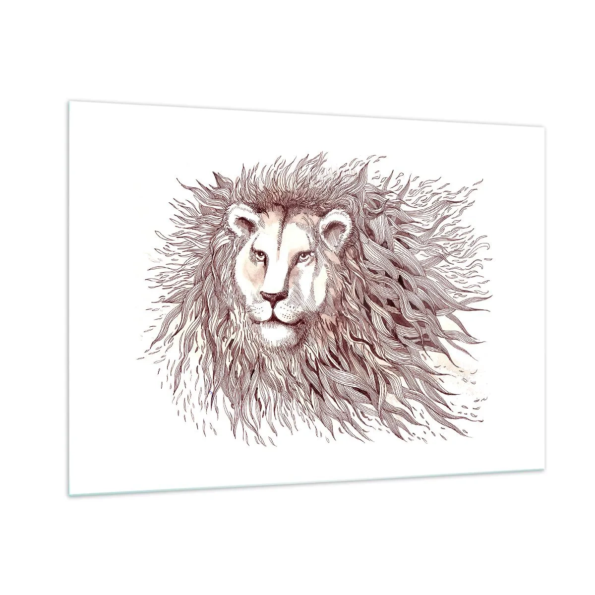 Impression sur verre - Image sur verre - Portrait d'un lion avec une crinière impressionnante dans un style monochrome - 100x70cm - Un souverain fougueux - Décoration murale moderne pour le salon et la chambre ARTTOR