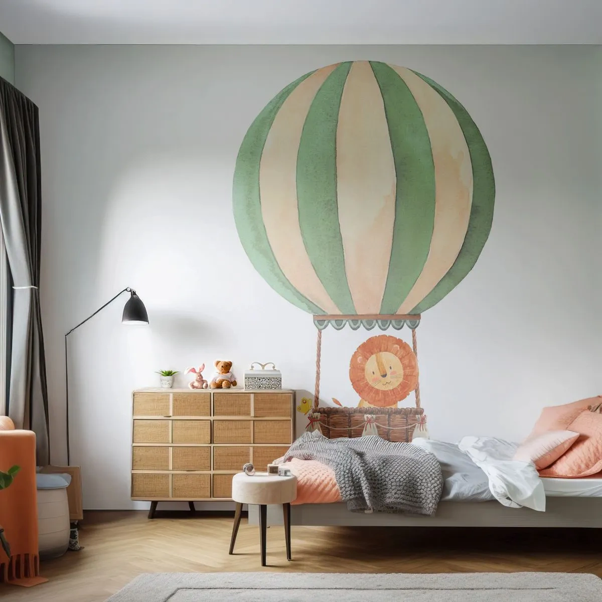 Papier Peint Photo Premium Canvas - Les voyages de Léon - Ballon, Lion, Enfants - 250x175 cm